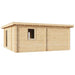Back corner angle of the GardenHouse24 USA Taunus 70 Garden Room highlights its minimal rear windows and sturdy wooden walls