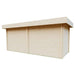 Back of the GardenHouse24 USA Carport Kampen 44 Garden Room features clean wooden paneling without windows or doors