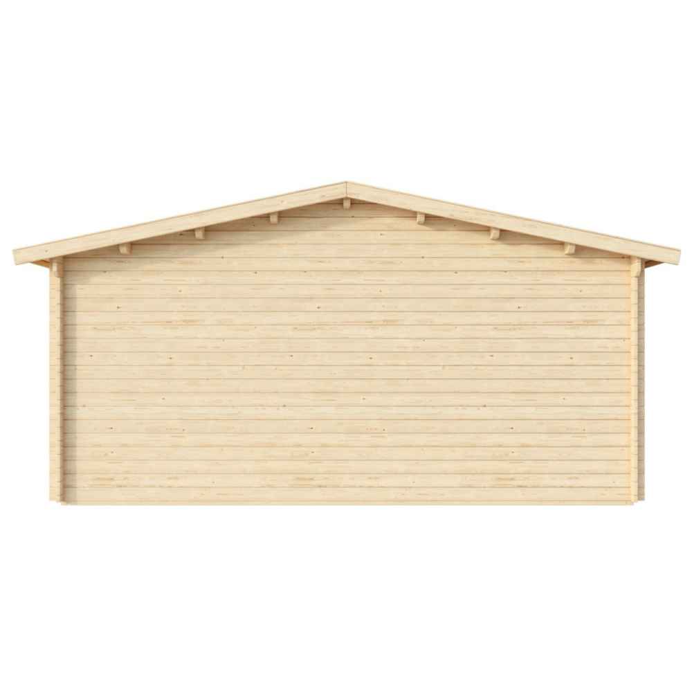Back of the GardenHouse24 USA Double Garage and Carport Erki 70 Garden Room shows a plain wooden wall without windows or doors