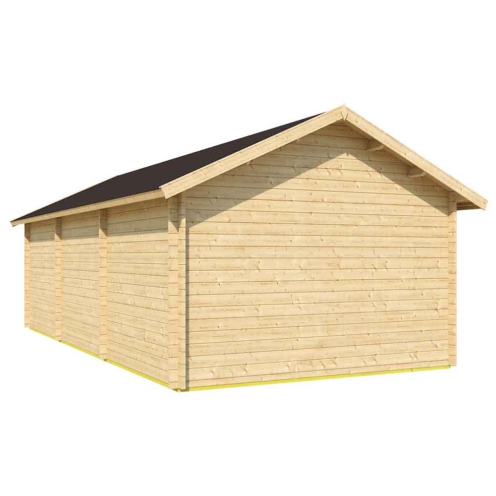 Back of the GardenHouse24 USA Wallis 44 Garden Room appears fully enclosed with horizontal wooden panels and a peaked roof