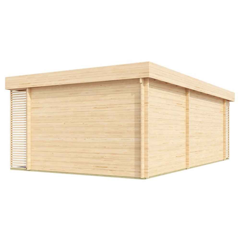 Back view of the GardenHouse24 USA Konrad 44 Garden Room shows its solid wooden rear wall with no windows, emphasizing privacy