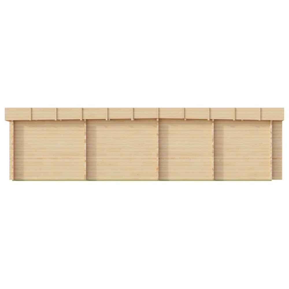 Back view of the GardenHouse24 USA Sauna Quieto 70 Garden Room, showcasing its minimal wooden panel exterior without windows