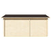 Back wall of the GardenHouse24 USA Sauna Sanna 90 Garden Room is fully enclosed in smooth horizontal wood panels with no windows or doors