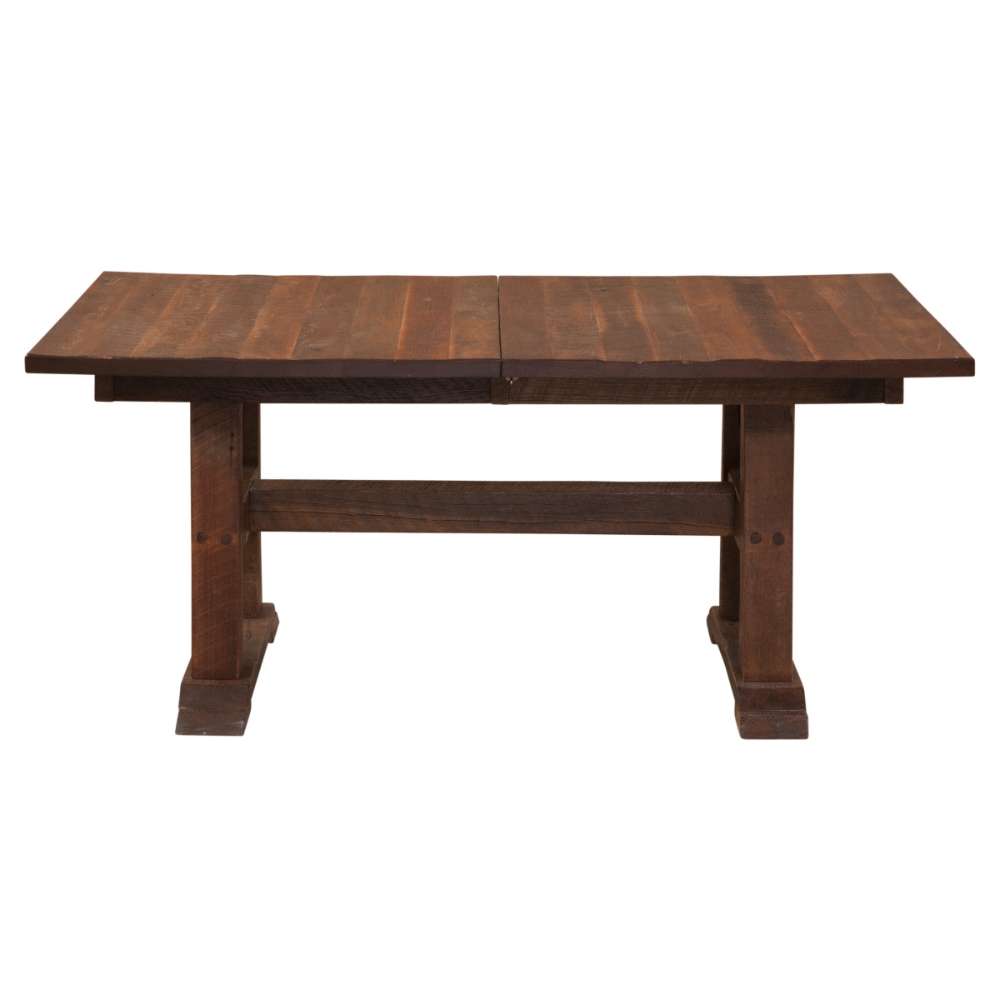 Barnwood Top Fireside Lodge Barnwood Extension Dining Table fully closed with a rustic plank-style top and sturdy square legs