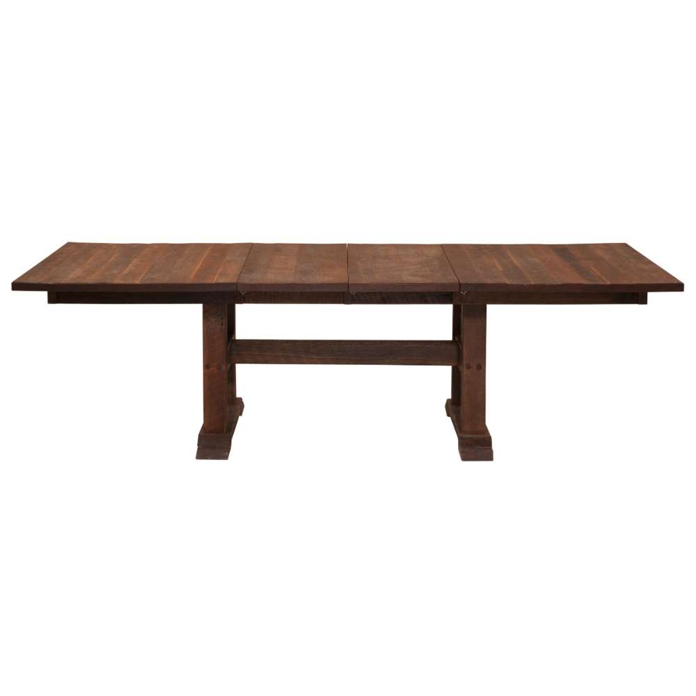 Barnwood Top Fireside Lodge Barnwood Extension Dining Table fully extended in a straight-on view showcasing the added center leaf