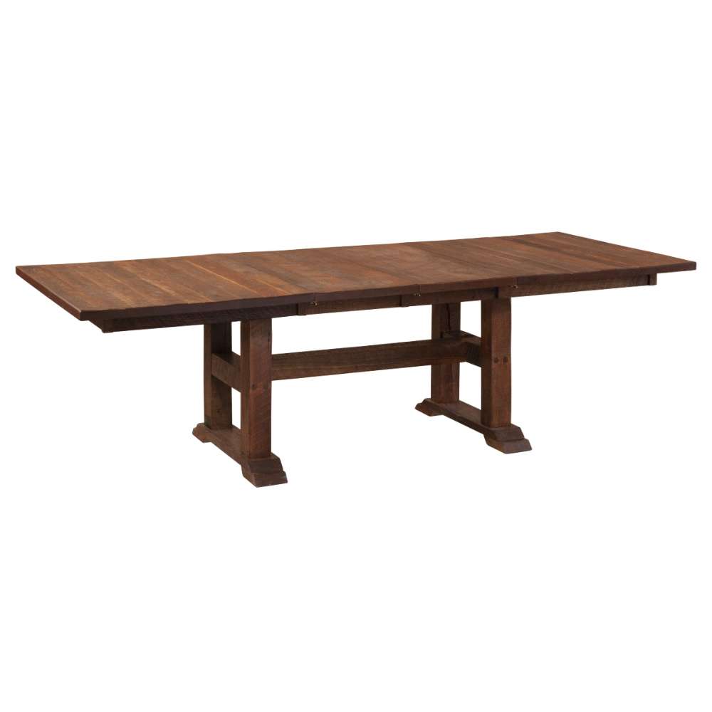 Barnwood Top Fireside Lodge Barnwood Extension Dining Table fully extended with added center leaves creating a long continuous wooden surface