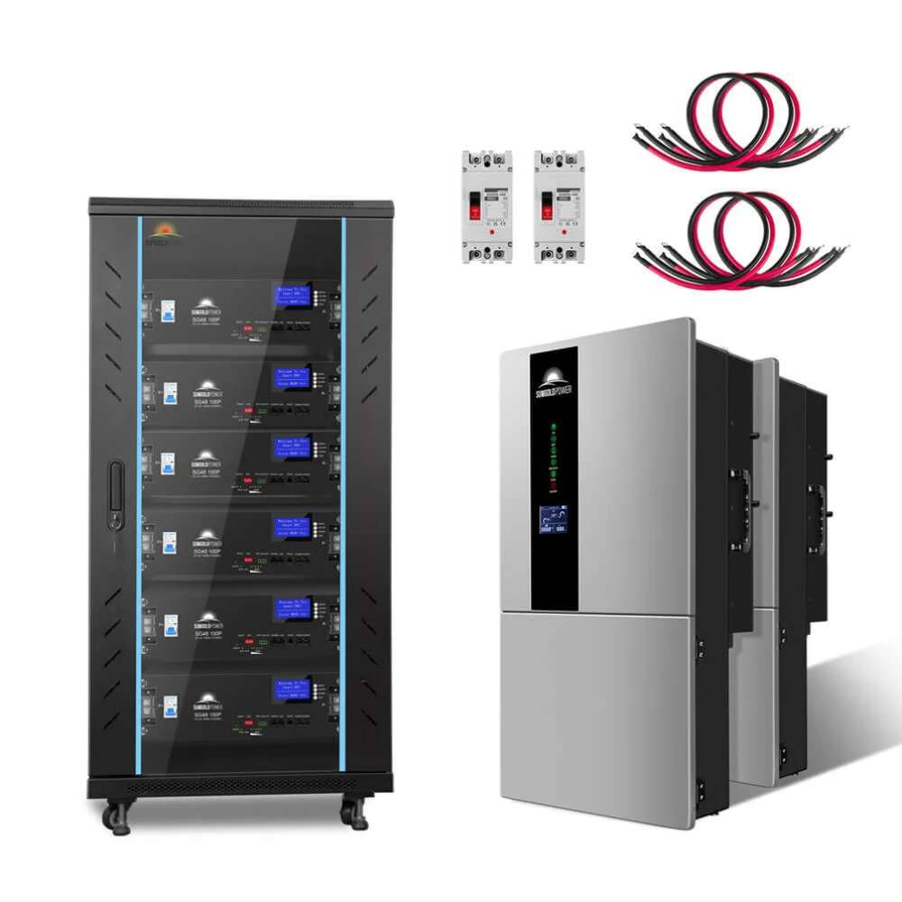Battery cabinet, dual hybrid inverters, and cables included with Sun Gold Power 15200W 48V Split Phase 30.72KWH Lithium Battery Hybrid Solar Kit SGH-7.6DN6E-s