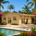 Bente 70 Multi-Room Freedom House configured as a sunny home office beside a pool in a lush Palm Beach tropical garden.