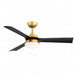 Black Crate & Barrel Barlow 52 inch Ceiling Fan with LED Light Indoor/Outdoor with three matte black blades and a brushed satin brass
