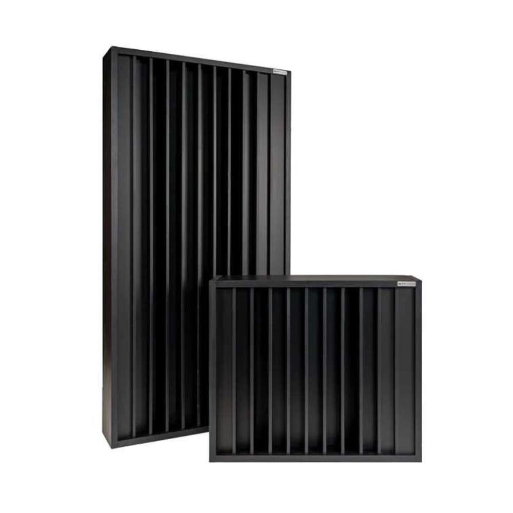Black GIK Acoustics Q11D Quadratic Residue Diffuser in black finish with two acoustic panels featuring deep vertical wells for balanced sound diffusion