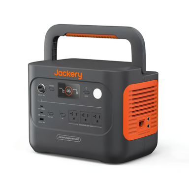 Black Jackery Explorer 1000 V2 Portable Power Station shown from an angled front view highlighting its compact design, ports, and built-in handle
