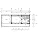 Black-and-white floor plan of GardenHouse24 USA Sauna Largo 90 Garden Room outlining three interior zones with measurements