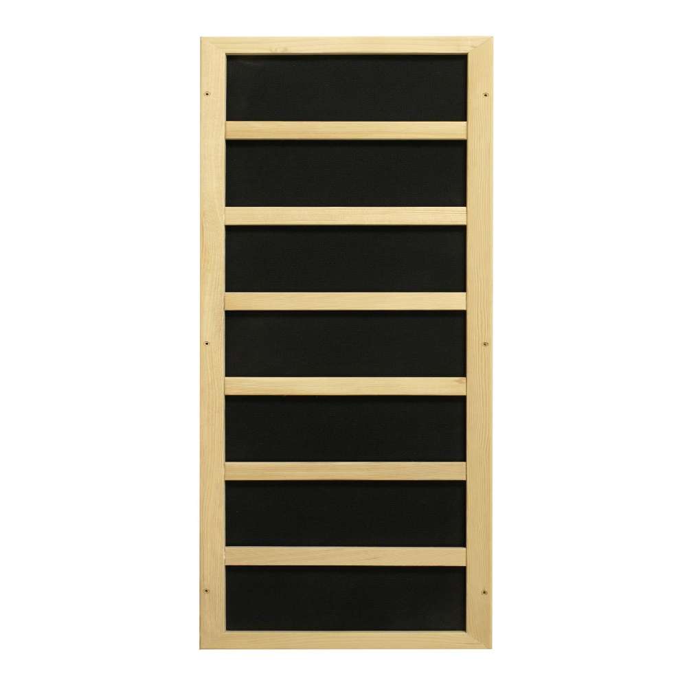 Black carbon infrared heating panel in a light wood frame used in Golden Designs Dynamic Avila 1-2 Person Low EMF Far Infrared Sauna