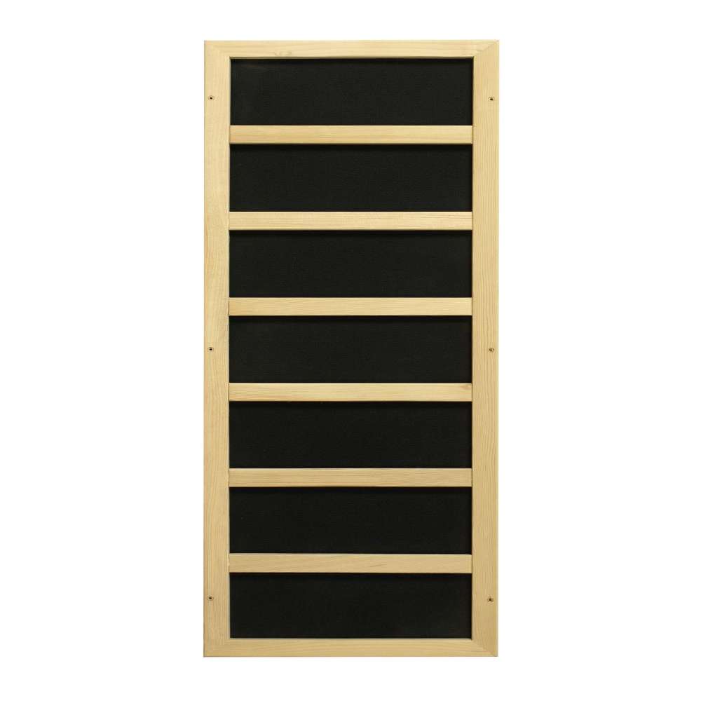 Black carbon infrared heating panel in a light wood frame used in Golden Designs Dynamic Avila Elite 1-2 Person Ultra Low EMF Far Infrared Sauna