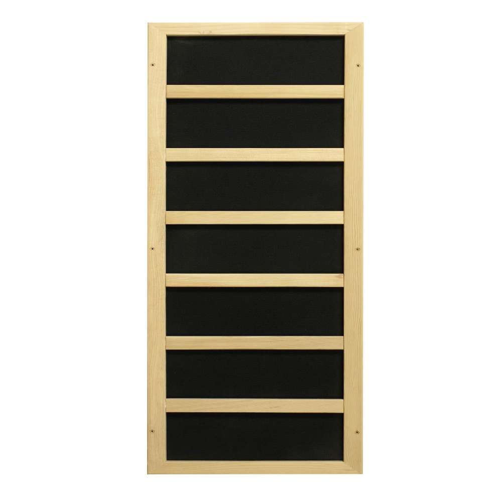 Black carbon infrared heating panel in a light wood frame used in Golden Designs Dynamic Barcelona 1-2 Person Low EMF Far Infrared Sauna