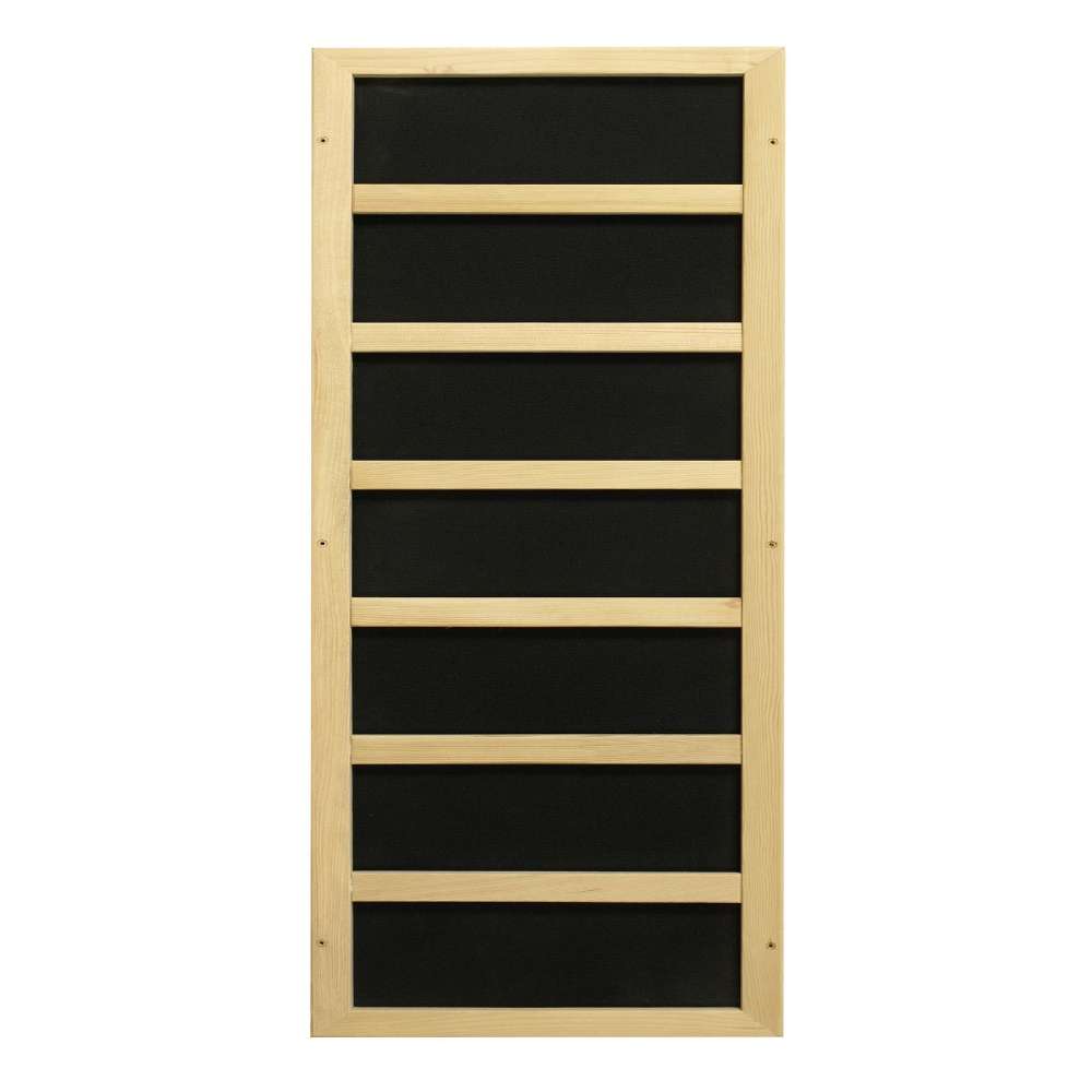Black carbon infrared heating panel in a light wood frame used in Golden Designs Dynamic Gracia 1-2 Person Low EMF Far Infrared Sauna