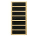 Black carbon infrared heating panel in a light wood frame used in Golden Designs Dynamic Heming 2 Person Low EMF Far Infrared Corner Sauna