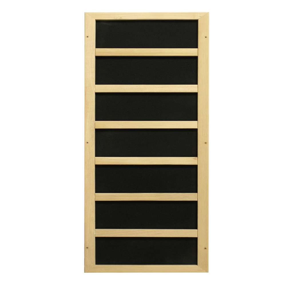 Black carbon infrared heating panel in a light wood frame used in Golden Designs Dynamic Lugano Elite 3 Person Ultra Low EMF Far Infrared Sauna