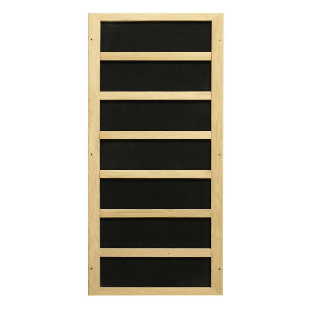 Black carbon infrared heating panel in a light wood frame used in Golden Designs Dynamic San Marino 2 Person Low EMF Far Infrared Sauna