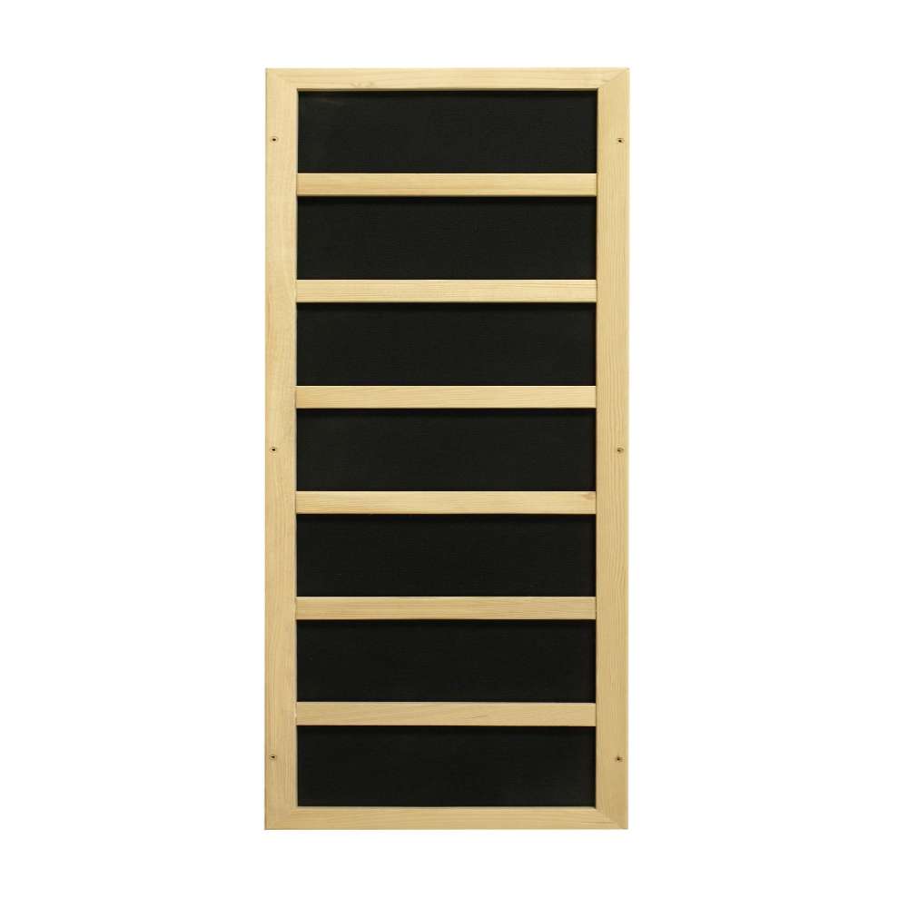 Black carbon infrared heating panel in a light wood frame used in Golden Designs Dynamic San Marino Elite 2 Person Ultra Low EMF Far Infrared Sauna
