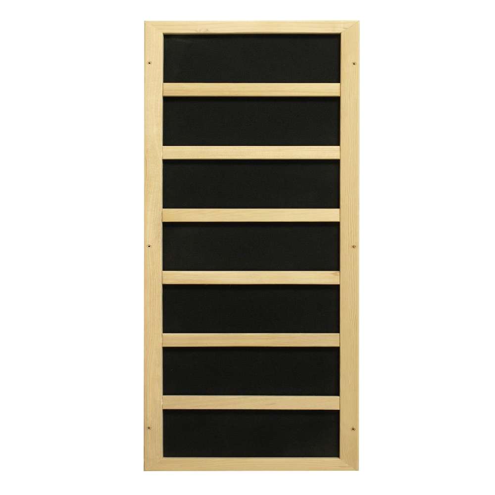 Black carbon infrared heating panel in a light wood frame used in Golden Designs Dynamic Venice 2 Person Low EMF Far Infrared Sauna