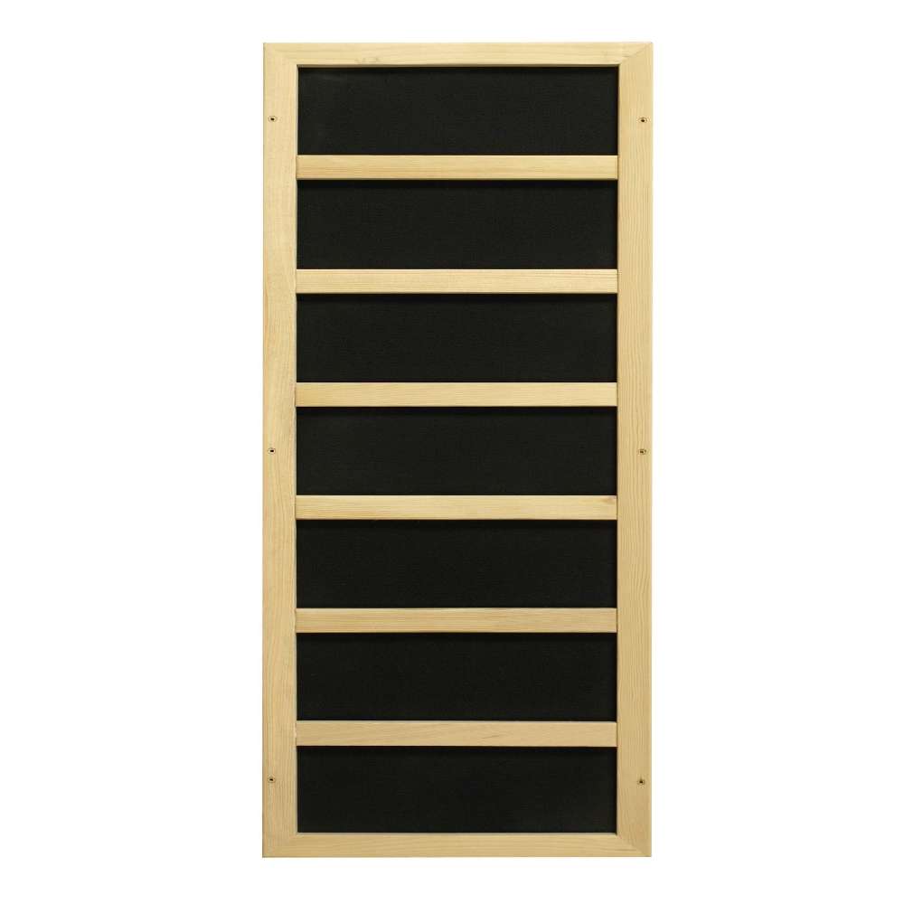 Black carbon infrared heating panel in a light wood frame used in Golden Designs Dynamic Venice Elite 2 Person Ultra Low EMF Far Infrared Sauna