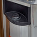 Black control dial on the front of the stainless steel Harvia stove in Golden Designs Gargellen 5 Person Hybrid Outdoor Sauna