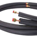 Black insulated refrigerant line set with brass flare fittings is used to connect the ACiQ 18000 BTU Essentials 22 SEER2 2 Zone Wall Mount Mini Split Heat Pump System