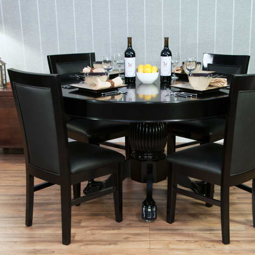 Black BBO Poker Tables Dining Chair Version 2 (Set of 2) is paired with a round dining table