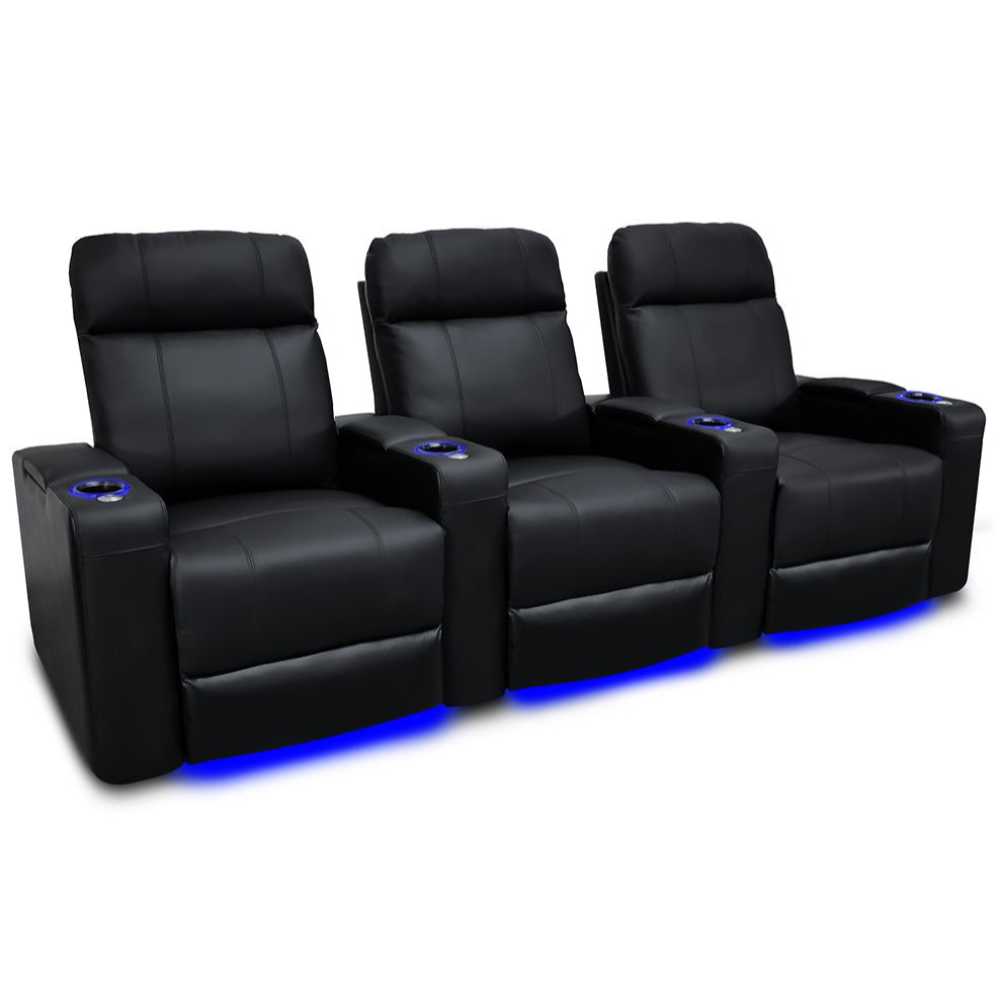 Black Valencia Piacenza Home Theater Seating Row of 3 Width 100 Height 42 Depth 38.75