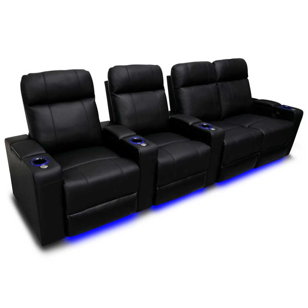 Black Valencia Piacenza Home Theater Seating Row of 4 Loveseat Right Width 124 Height 42 Depth 38.75