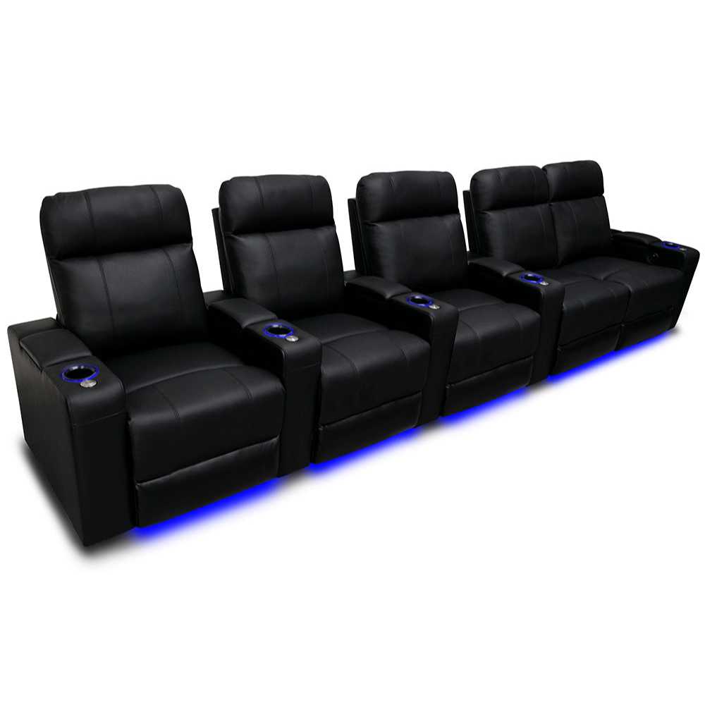 Black Valencia Piacenza Home Theater Seating Row of 5 Loveseat Right Width 155 Height 42 Depth 38.75