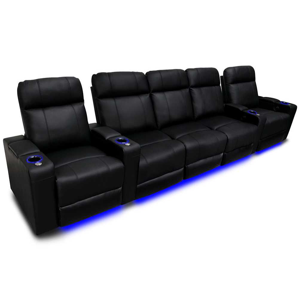 Black Valencia Piacenza Home Theater Seating Row of 5 Set of 3 Center Width 148 Height 42 Depth 38.75