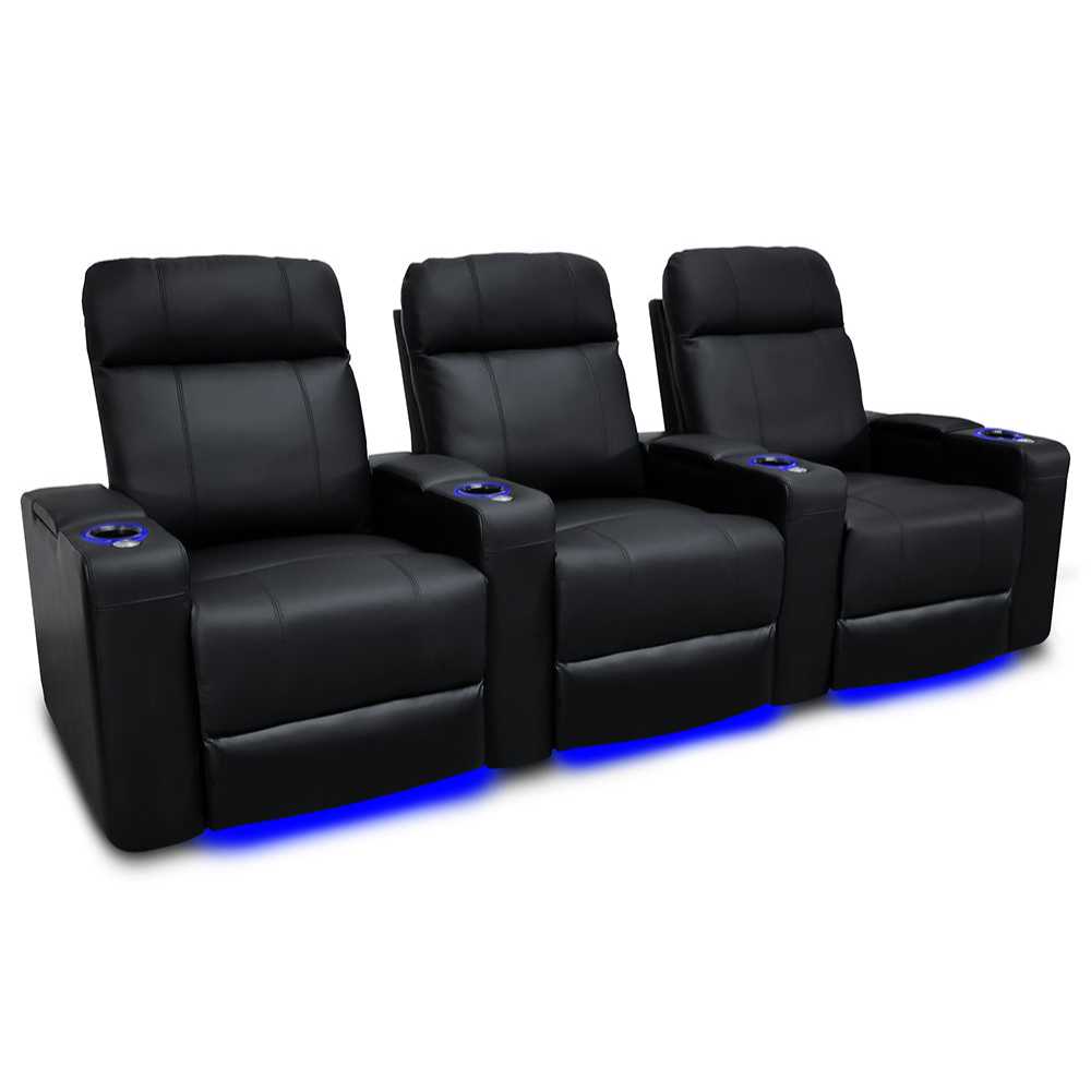 Black Valencia Piacenza Power Headrest Edition Home Theater Seating Row of 3 Width 100 Height 42 Depth 38.75