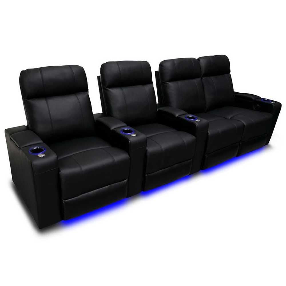 Black Valencia Piacenza Power Headrest Edition Home Theater Seating Row of 4 Loveseat Right Width 124 Height 42 Depth 38.75