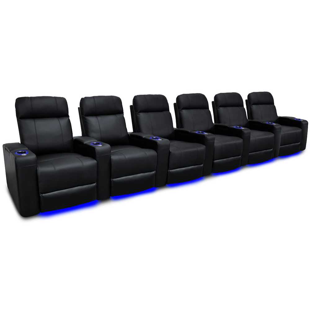 Black Valencia Piacenza Power Headrest Edition Home Theater Seating Row of 6 Width 193 Height 42 Depth 38.75