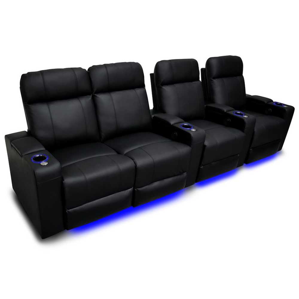 Black Valencia Piacenza Single Power Headrest Home Theater Seating Row of 4 Loveseat Left Width 124 Height 42 Depth 38.75