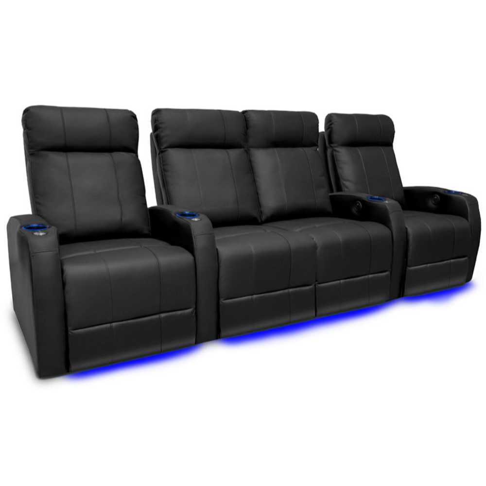 Black Valencia Syracuse Home Theater Seating Row of 4 Loveseat Center Width 107 Height 41.75 Depth 38.75