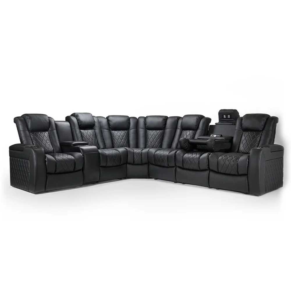 Black Valencia Tuscany Multimedia Sectional Home Theater Seating Console Right & Dropdown Center Left