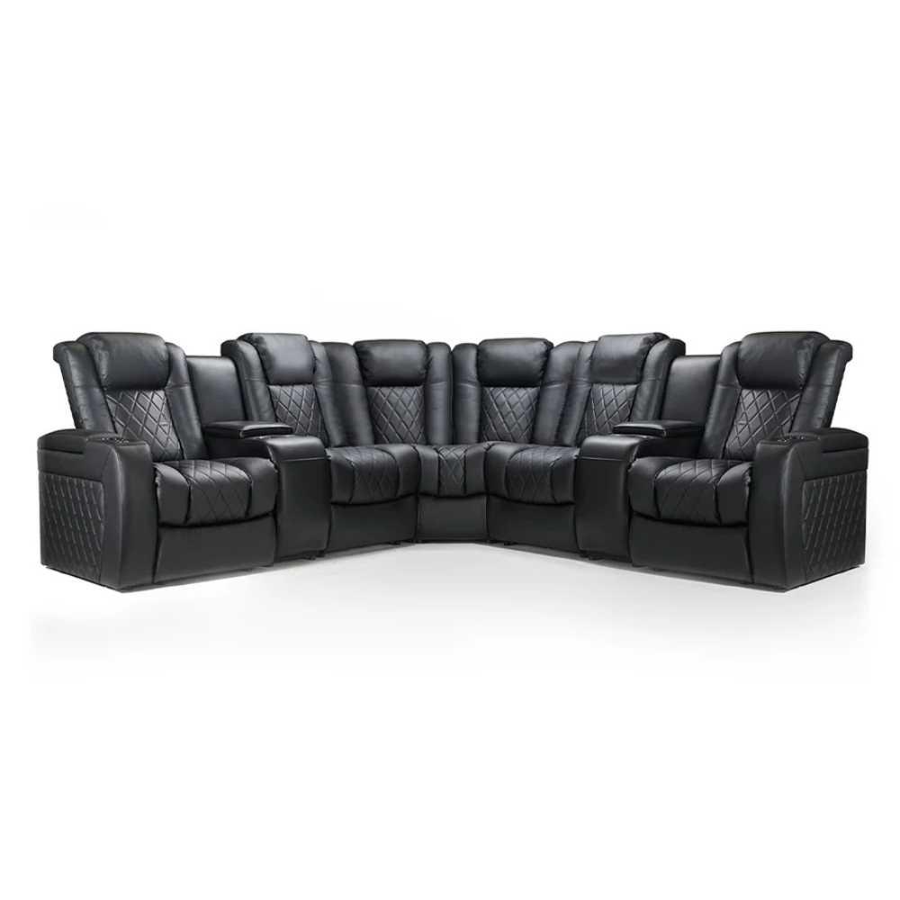 Black Valencia Tuscany Multimedia Sectional Home Theater Seating Dual Console