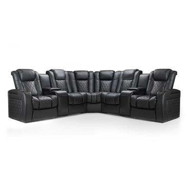 Black Valencia Tuscany Multimedia Sectional Home Theater Seating Dual Console