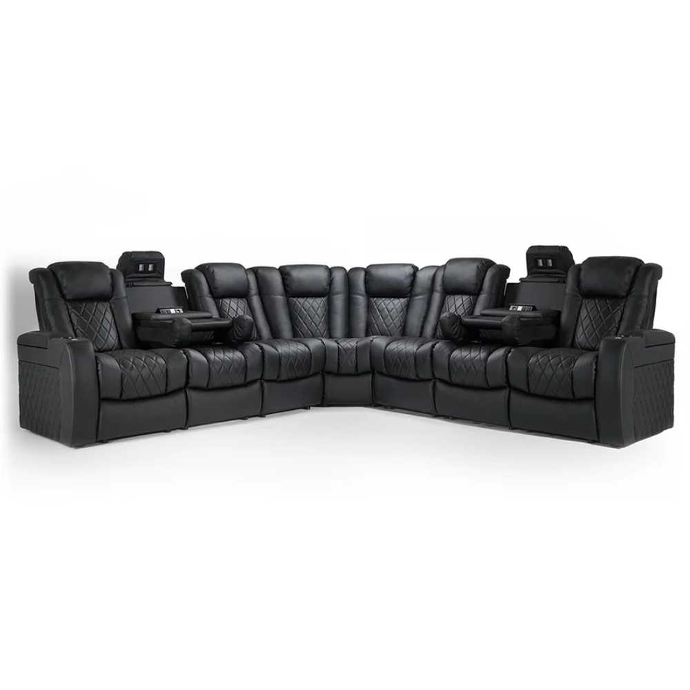 Black Valencia Tuscany Multimedia Sectional Home Theater Seating Dual Dropdown Center