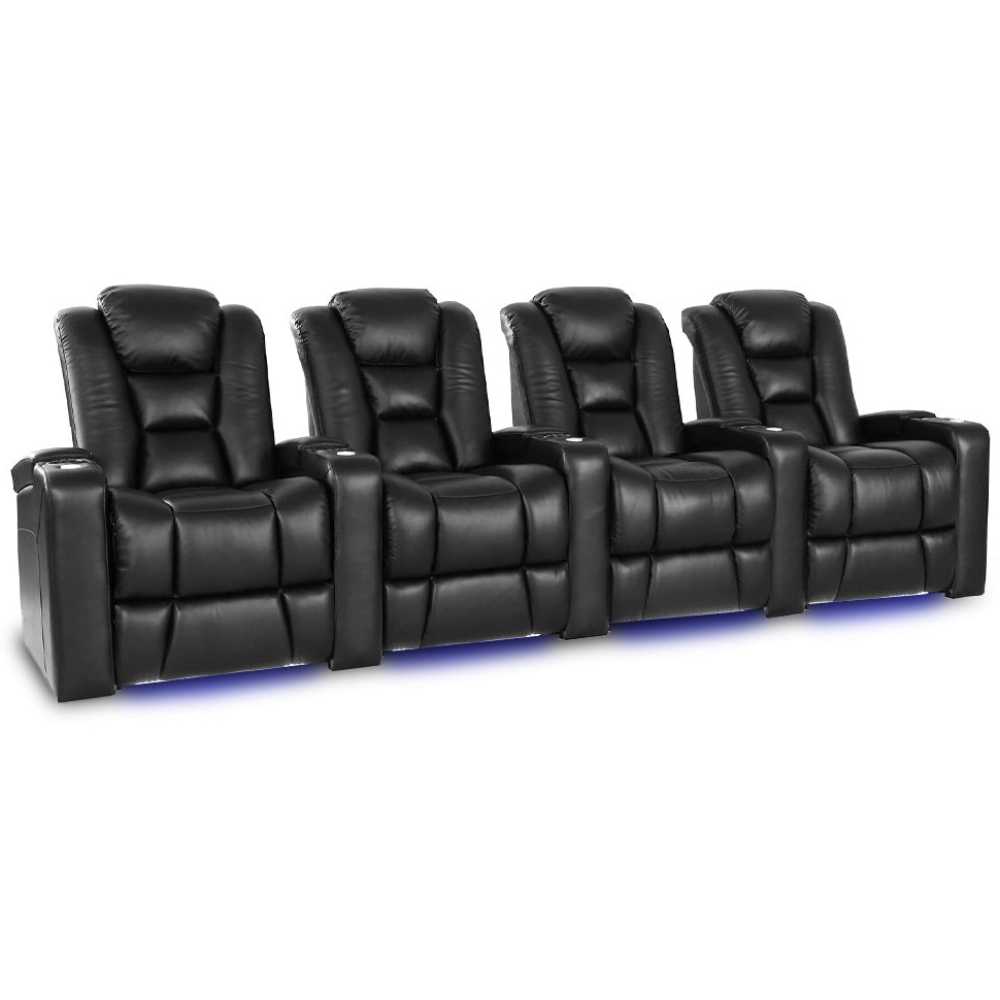 Black Valencia Venice Single Home Theater Seating Row of 4 Width 128.5 Height 44 Depth 38.5