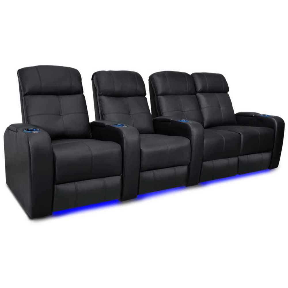 Black Valencia Verona Home Theater Seating Row of 4 Loveseat Right Width 111 Height 42 Depth 36