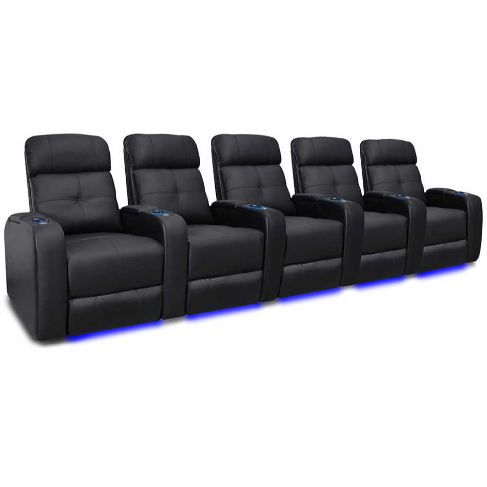 Black Valencia Verona Home Theater Seating Row of 5 Width 145 Height 42 Depth 36