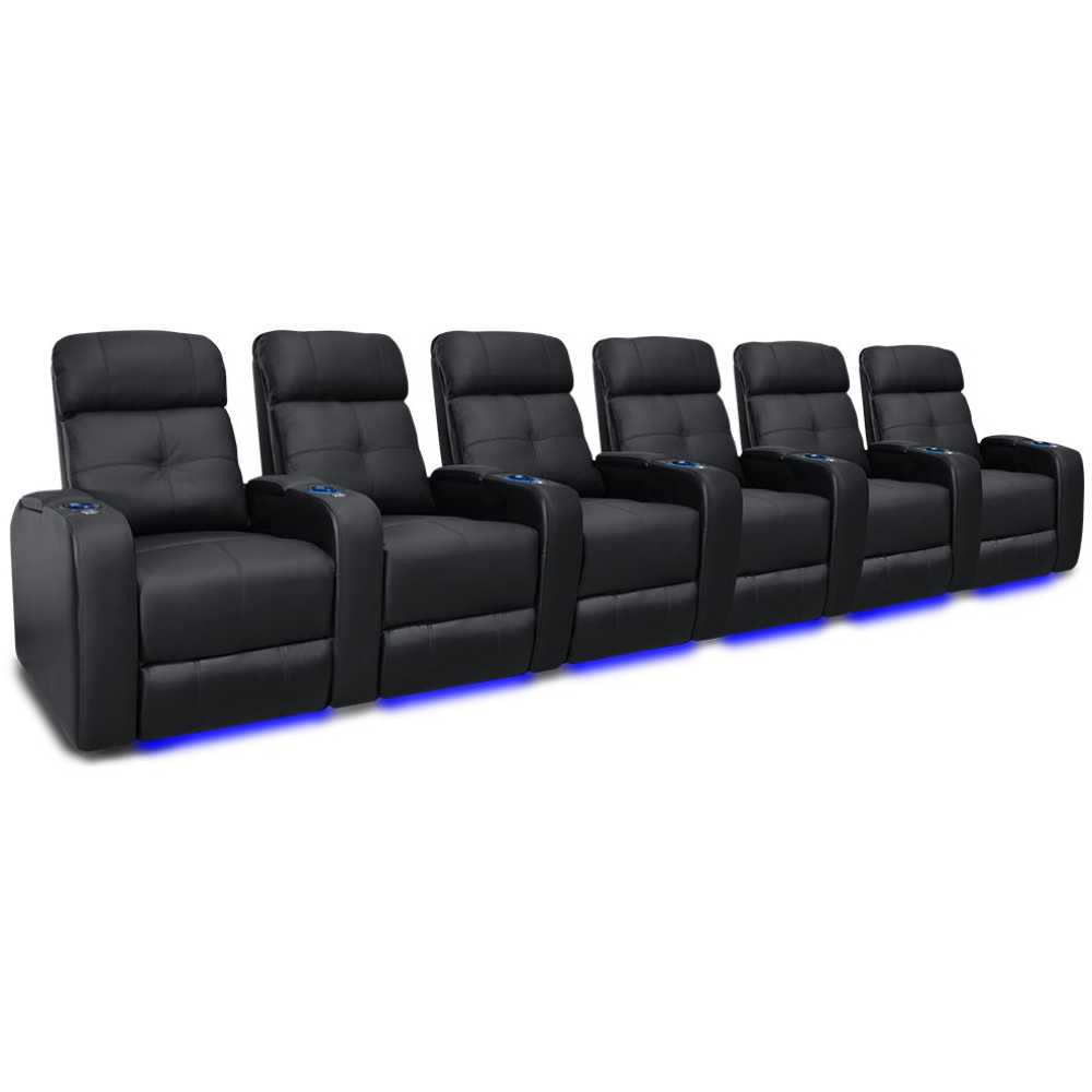 Black Valencia Verona Home Theater Seating Row of 6 Width 174 Height 42 Depth 36