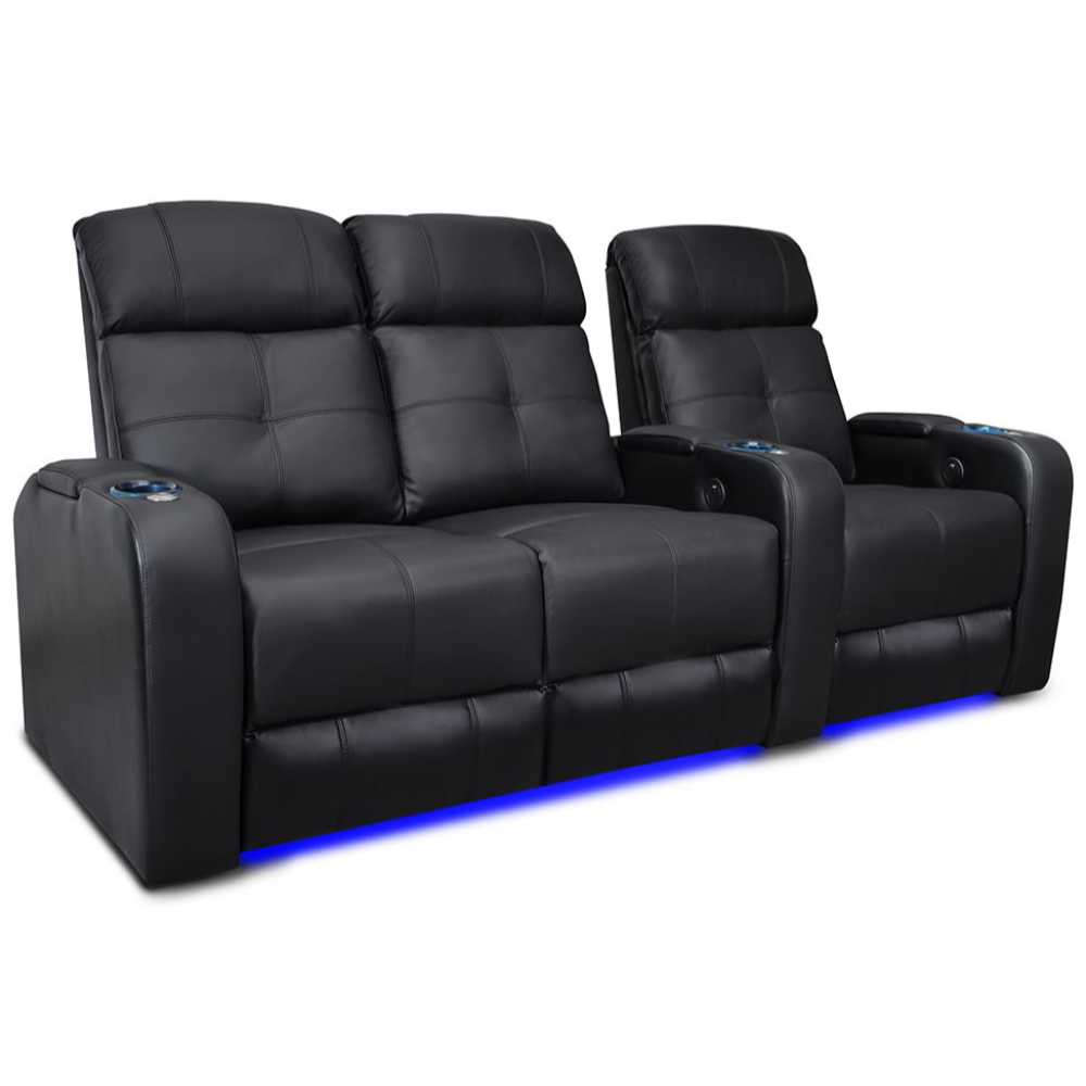 Black Valencia Verona Power Headrest Edition Home Theater Seating Row of 3 Loveseat Left Width 83.25 Height 42 Depth 36