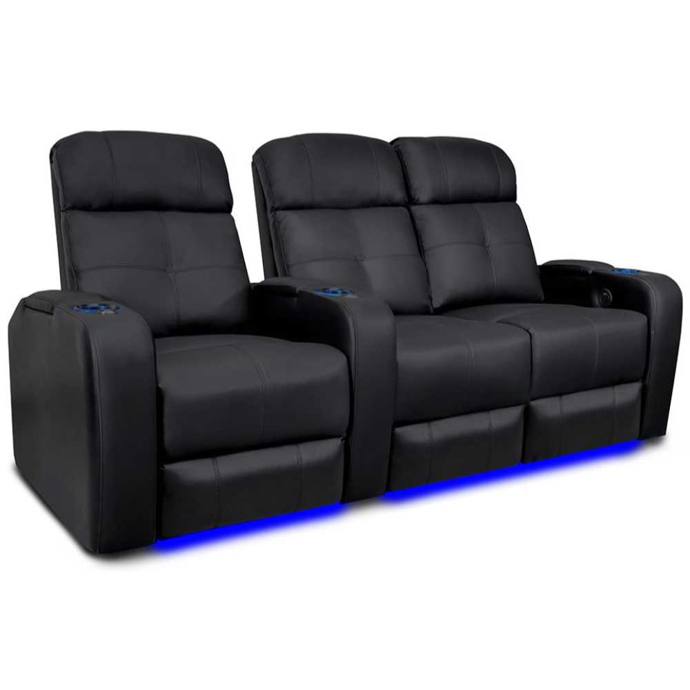 Black Valencia Verona Power Headrest Edition Home Theater Seating Row of 3 Loveseat Right Width 83.25 Height 42 Depth 36