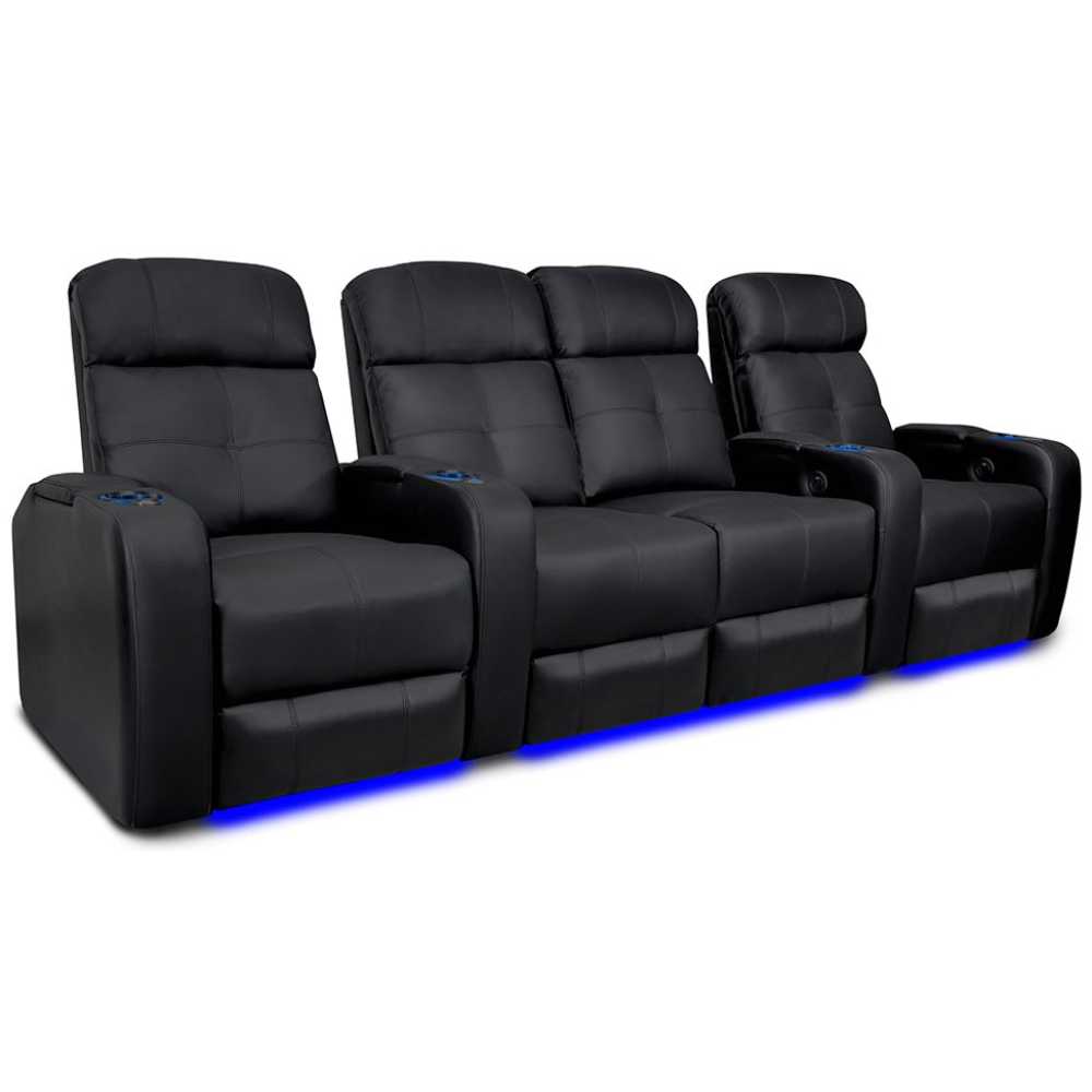 Black Valencia Verona Power Headrest Edition Home Theater Seating Row of 4 Loveseat Center Width 111 Height 42 Depth 36