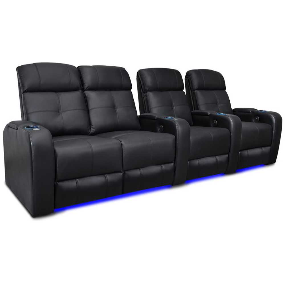 Black Valencia Verona Power Headrest Edition Home Theater Seating Row of 4 Loveseat Left Width 111 Height 42 Depth 36